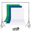 Green,White and Blue Screen Backdrop with Stand, 8FT X 12FT Wide Green Screen Backdrop with 8.5 FT x 12 FT Wide Photo Backdrop Stand, Photo Backdrop Stand Kit Include Carry Bag