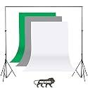 Green,White and Grey Screen Backdrop with Stand, 8FT X 12FT Wide Green Screen Backdrop with 8.5 FT x 12 FT Wide Photo Backdrop Stand, Photo Backdrop Stand Kit Include Carry Bag