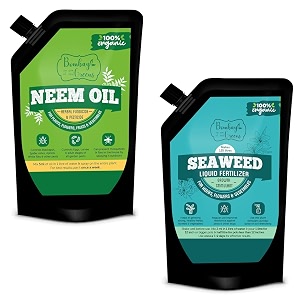 bombay greens organic neem oil for plant amp seaweed liquid booster for plants home garden  combo pack
