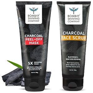 bombay shaving company activated charcoal peel off mask with 5x detoxifying power fights pollution amp bombay shaving company charcoal face scrub with black sand exfoliates skins amp removes black heads