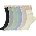 BomKinta Ruffle Socks Women Turn-Cuff Frilly Sock Cotton Crew Socks