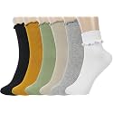 BomKinta Ruffle Socks Women Turn-Cuff Frilly Sock Cotton Crew Socks