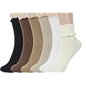 BomKinta Ruffle Socks Women Turn-Cuff Frilly Sock Cotton Crew Socks