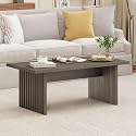 BON AUGURE 43 Inch Coffee Table, Fluted Wood Rectangle Living Room Tables