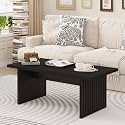 BON AUGURE Black Coffee Table, 43 Inch Fluted Living Room Tables, Modern