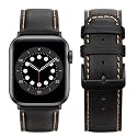 BONACE Leather Straps Compatible with Apple Watch Series 38/40/41/42/44/45/49mm,Genuine Leather Replacement Strap for Apple Watch Ultra 8/7/6/5/4/3/2/1/SE Series (Black, 42/44/45/49mm)