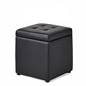 Bonded Leather Square Cube Storage Ottoman,12x12x14inch,Upholstered Foot Rest Stool with Hinged Lid,Faux Leather Footrest Ottoman Thicken Foam Padded Seat (Black)
