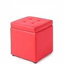 Bonded Leather Square Cube Storage Ottoman,12x12x14inch,Upholstered Foot Rest Stool with Hinged Lid,Faux Leather Footrest Ottoman Thicken Foam Padded Seat (Red)
