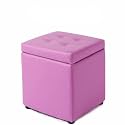 Bonded Leather Square Cube Storage Ottoman,12x12x14inch,Upholstered Foot Rest Stool with Hinged Lid,Faux Leather Footrest Ottoman Thicken Foam Padded Seat (Purple)