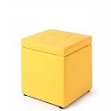 Bonded Leather Square Cube Storage Ottoman,12x12x14inch,Upholstered Foot Rest Stool with Hinged Lid,Faux Leather Footrest Ottoman Thicken Foam Padded Seat (Yellow)