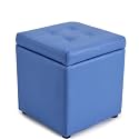 Bonded Leather Square Cube Storage Ottoman,12x12x14inch,Upholstered Foot Rest Stool with Hinged Lid,Faux Leather Footrest Ottoman Thicken Foam Padded Seat (Blue)