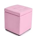 Bonded Leather Square Cube Storage Ottoman,12x12x14inch,Upholstered Foot Rest Stool with Hinged Lid,Faux Leather Footrest Ottoman Thicken Foam Padded Seat (Pink)