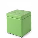 Bonded Leather Square Cube Storage Ottoman,12x12x14inch,Upholstered Foot Rest Stool with Hinged Lid,Faux Leather Footrest Ottoman Thicken Foam Padded Seat (Green)