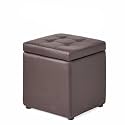 Bonded Leather Square Cube Storage Ottoman,12x12x14inch,Upholstered Foot Rest Stool with Hinged Lid,Faux Leather Footrest Ottoman Thicken Foam Padded Seat (Brown)