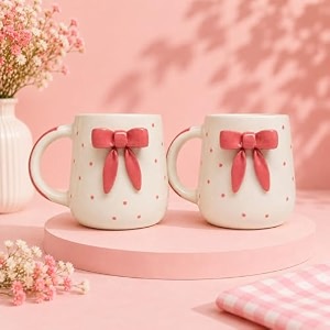 bone ash free ceramic mug  premium coffee amp tea mug  durable ceramic cup for home office amp kitchen  microwave amp dishwasher safe  elegant everyday drinkware cream amp pink set of 2