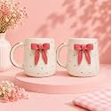 Bone Ash Free Ceramic Mug | Premium Coffee &amp; Tea Mug | Durable Ceramic Cup for Home, Office &amp; Kitchen | Microwave &amp; Dishwasher Safe | Elegant Everyday Drinkware (Cream &amp; Pink, Set of 2)
