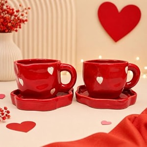 bone ash free ceramic mug set of 2  premium glossy red coffee amp tea mugs for home office amp kitchen  durable microwave amp dishwasher safe elegant everyday drinkware cup 220ml
