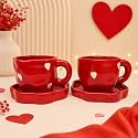 Bone Ash Free Ceramic Mug Set of 2 | Premium Glossy Red Coffee &amp; Tea Mugs for Home, Office &amp; Kitchen | Durable Microwave &amp; Dishwasher Safe Elegant Everyday Drinkware Cup (220ml)