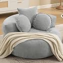 Boneless Round Floor Sofa Chair Oversized Chenill