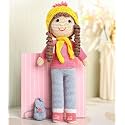 Bonfino Premium Crochet Doll with Bag, Miss Judy, Pink &amp; Blue, 27 cm