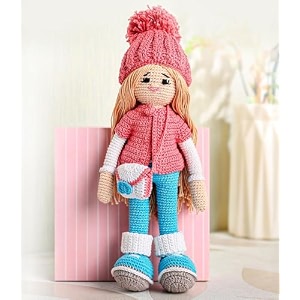 bonfino premium crochet doll with bag for girls amp boys cute knitted cotton doll for babies baby doll for kids soft toys 6 months birthday gift height 27 cm pink amp blue miss bella