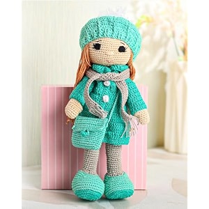 bonfino premium crochet doll with bag for girls amp boys cute knitted cotton doll for babies baby doll for kids soft toys 6 months birthday gift height 27 cm pink amp blue miss gloria