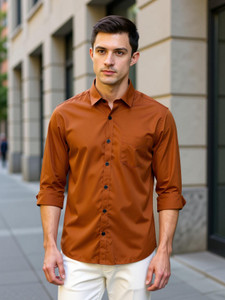 Boninos Men Solid Casual Orange Shirt