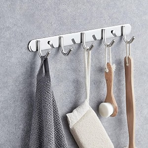 boniry 1 pcs stainless steel kitchen utensil holder rack  self adhesive wall mount hook rail for towels keys clothes amp bags  waterproof heavy duty organizer  silver