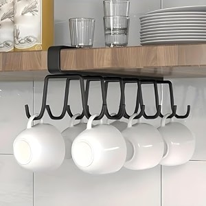 boniry 1 pcs double-row 12 hooks for kitchen storage - cupboard hanging organizer for coffee tea cups towels and more  versatile metal hooks for home office
