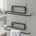 Boniry 2 Pcs Self-Adhesive Wall-Mounted Toilet Paper Holder | Napkin Holder/Towel Holder for Bathroom &amp; Wash Basin | Space-Saving Black GI Steel Design