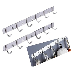 boniry stainless steel wall mounted kitchen utensil rack  no drill punch-free multipurpose hanging for spoons towels clothes keys amp bags  heavy duty rust resistant wall organizer  silver 2 pcs