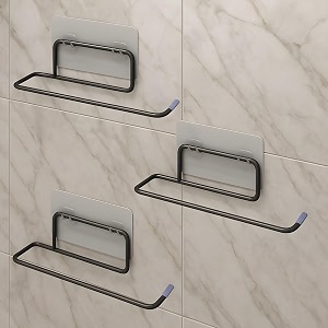 boniry 3 pcs self-adhesive wall-mounted toilet paper holder  napkin holdertowel holder for bathroom amp wash basin  space-saving black gi steel design