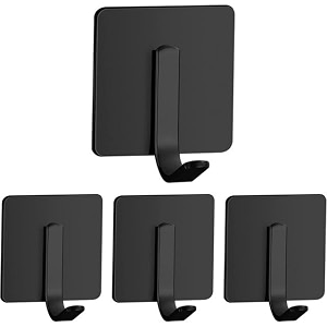 boniry 4 pack wall adhesive hooks waterproof stainless steel wall hookbest use kitchen and bathroom self adhesive hooks heavy duty for towel and kitchen accessories item matt j hook black