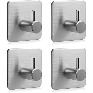 boniry 4 pack wall adhesive hooks waterproof stainless steel wall hookbest use kitchen and bathroom self adhesive hooks heavy duty for towel and kitchen accessories item square silver