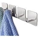 Boniry 4 Pack Wall Adhesive Hooks, Waterproof Stainless Steel Wall Hook,Best Use Kitchen and Bathroom, self Adhesive Hooks Heavy Duty for Towel and Kitchen Accessories Item (J Hook Square Silver)