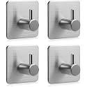 Boniry 4 Pack Wall Adhesive Hooks, Waterproof Stainless Steel Wall Hook,Best Use Kitchen and Bathroom, self Adhesive Hooks Heavy Duty for Towel and Kitchen Accessories Item (Square Silver)