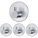 Boniry 4 Pack Wall Adhesive Hooks, Waterproof Stainless Steel Wall Hook,Best Use Kitchen and Bathroom, self Adhesive Hooks Heavy Duty for Towel and Kitchen Accessories Item (Round Silver)