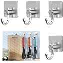 Boniry 4 Pack Wall Adhesive Hooks, Waterproof Stainless Steel Wall Hook,Best Use Kitchen and Bathroom, self Adhesive Hooks Heavy Duty for Towel and Kitchen Accessories Item (Big Square Silver Hook)