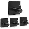 Boniry 4 Pack Wall Adhesive Hooks, Waterproof Stainless Steel Wall Hook,Best Use Kitchen and Bathroom, self Adhesive Hooks Heavy Duty for Towel and Kitchen Accessories Item (Square Black)