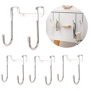 boniry 4 pcs stainless steel double door hooks - multi-purpose hangers for kitchen bathroom living room - no drilling needed