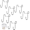 Boniry 6 Pcs Stainless Steel Double Door Hooks - No-Drill Hangers for Doors, Wardrobes, Kitchen, Bathroom - Silver Finish