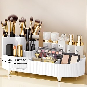 boniry cosmetic organizer for nail polish brushes lipstick jewelry  360 rotating makeup organizer  countertop for bedroom and bathroom white