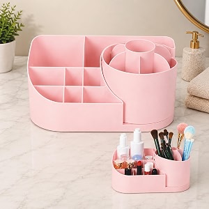 boniry cosmetic organizer for nail polish brushes lipstick jewelry  360 rotating makeup organizer  countertop for bedroom and bathroom pink