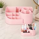 Boniry Cosmetic Organizer for Nail Polish, Brushes, Lipstick, Jewelry | 360 Rotating Makeup Organizer | Countertop for Bedroom and Bathroom (Pink)
