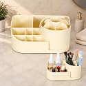 Boniry Cosmetic Organizer for Nail Polish, Brushes, Lipstick, Jewelry | 360 Rotating Makeup Organizer | Countertop for Bedroom and Bathroom (Off White)