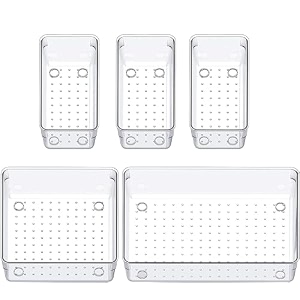 boniry drawer storage organizer 5 pcs  drawer organizer trays set clear plastic storage bins bathroom tray dividers acrylic organizer  dressing table organizer
