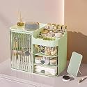 Boniry Makeup Organizer Box | 4 Compartment for Cosmetic Organizer | Quality Storage Box and Organiser | Makeup Organizer Stand for Woman (Green - Transparent)