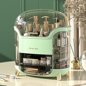 boniry makeup organizer box  countertop cosmetic organizer for woman  transparent clear makeup organizer box  organize for cosmetic products green