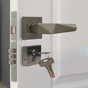bonkaso 1300 premium zinc heavy duty safe and secure mortise main door lock set with door handle and 3 keys for home office amp hotel - satin finish set of 1 with 70mm lock cylinder