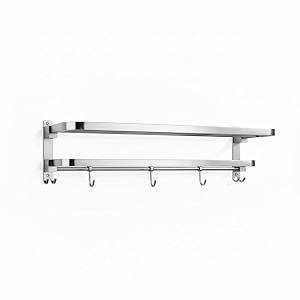 bonkaso 304 stainless steel rectangular towel rack for bathroom  rustproof wall mounted towel rodbarhanger for bath towels  space-saving chrome finish silver 24 inch